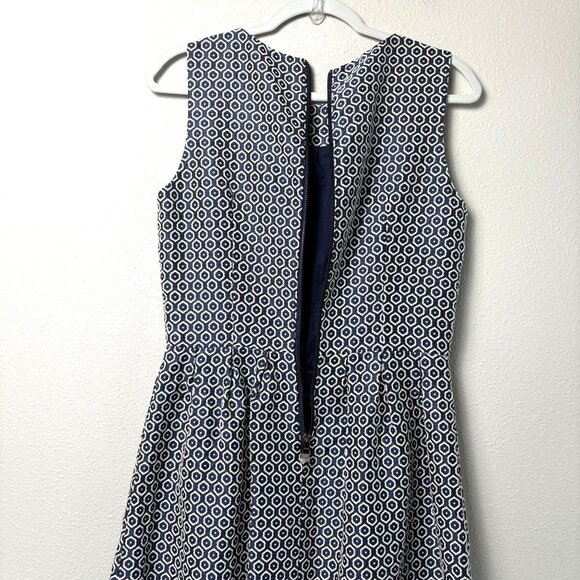 FRNCH Fit & Flare Dress Size L Blue White Geometric Sleeveless Lined Mini - Picture 5 of 13